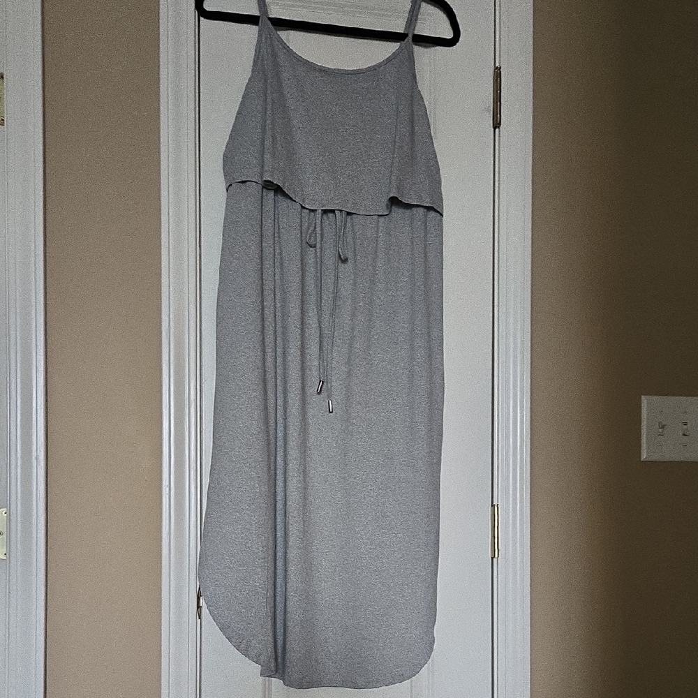 Women's Grey Spaghetti-Strap Dress with Cute Overlay And Tie